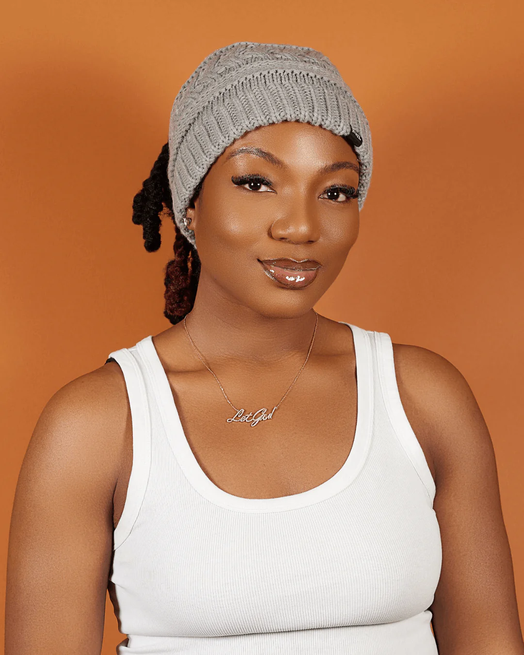 Grey Satin Lined Ponytail Beanie
