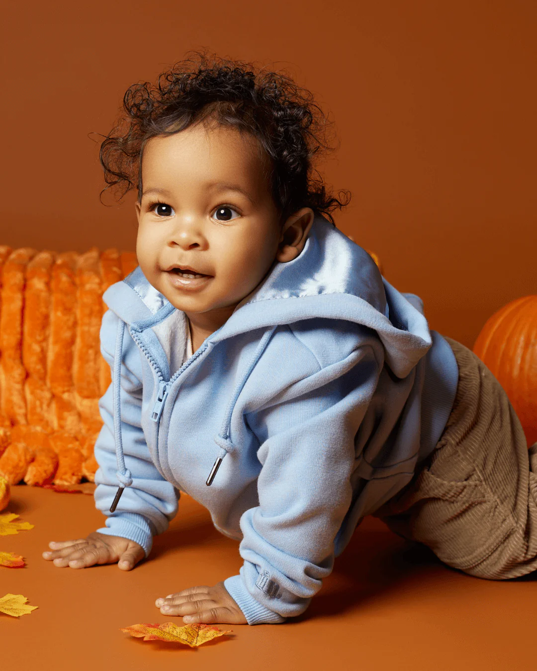 Kids Blue Thick Satin Lined Zip Up Hoodie