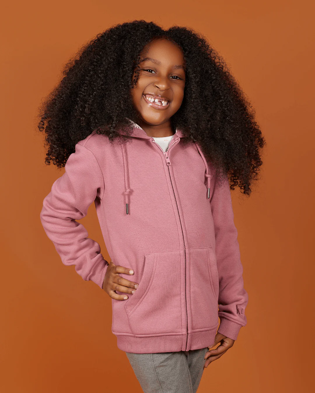 Kids Mauve Thick Satin Lined Zip Up Hoodie