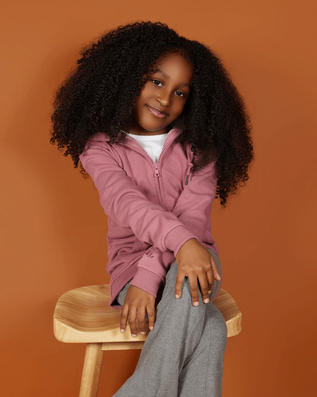 Kids Mauve Thick Satin Lined Zip Up Hoodie
