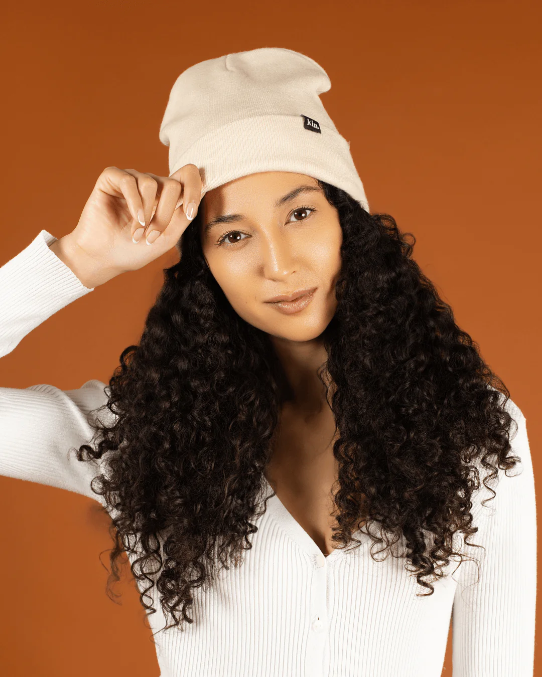 Beige Jersey Satin Lined Beanie