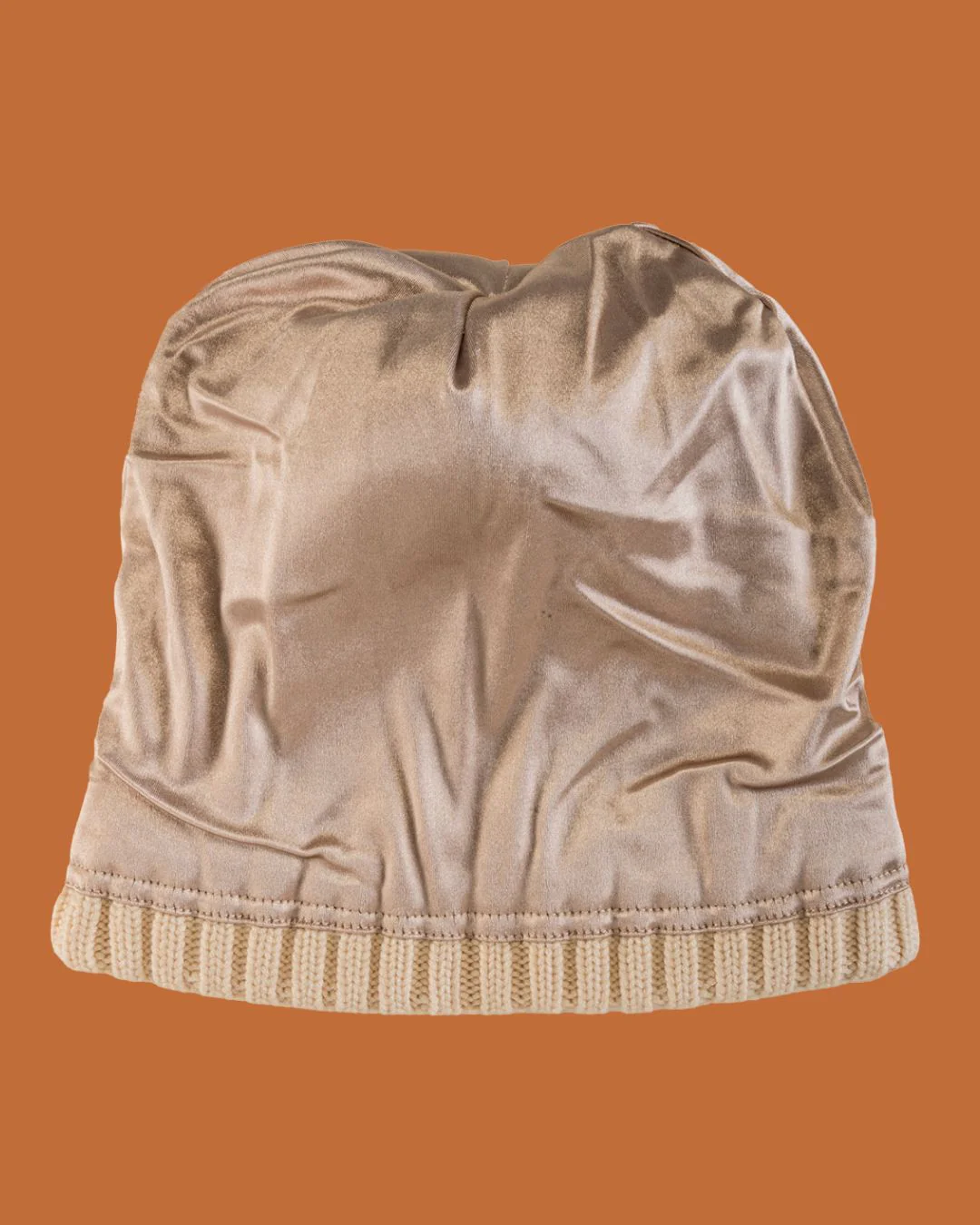 Beige Satin Lined Pom Pom Beanie