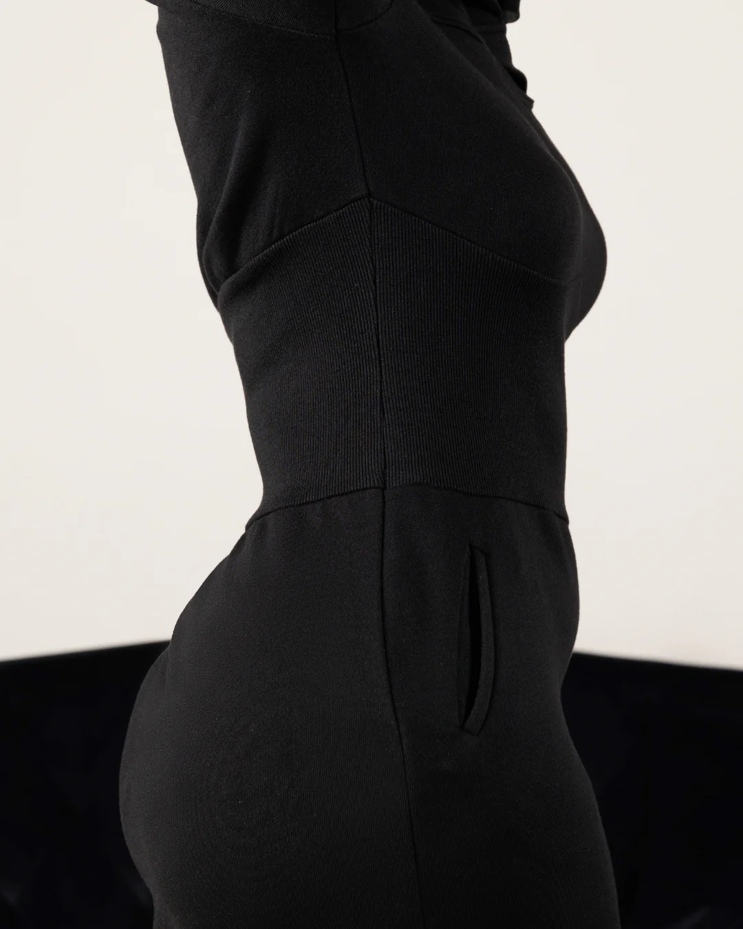 Black Fitted Satin Lined Hoodie Dress