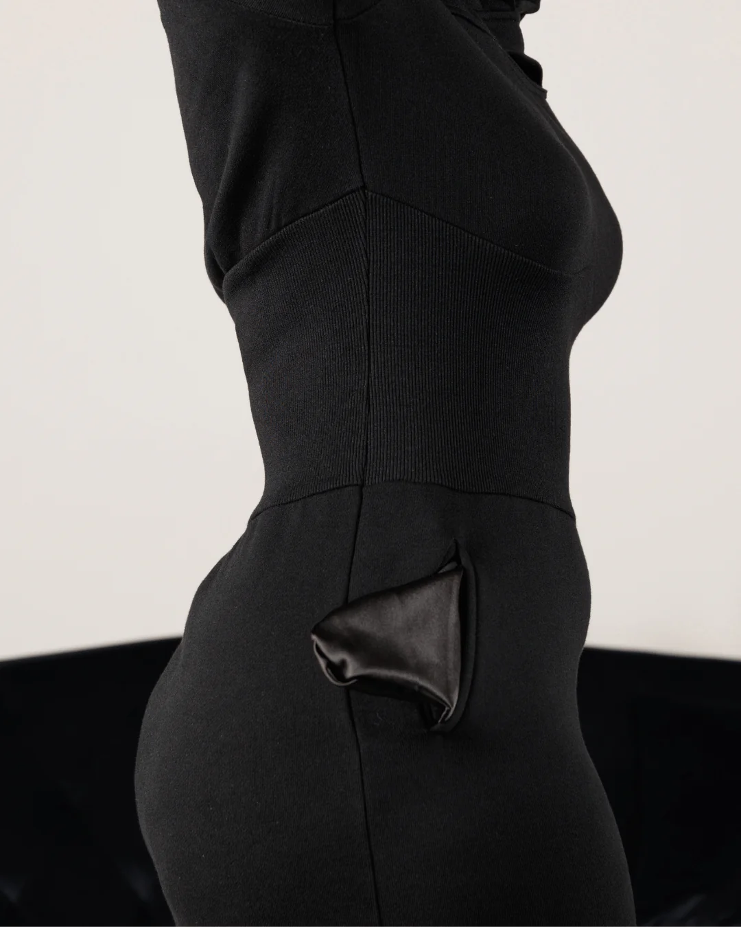 Black Fitted Satin Lined Hoodie Dress