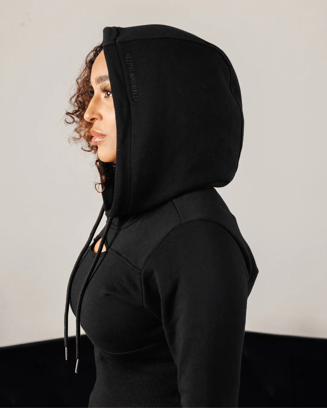 Black Fitted Satin Lined Hoodie Dress