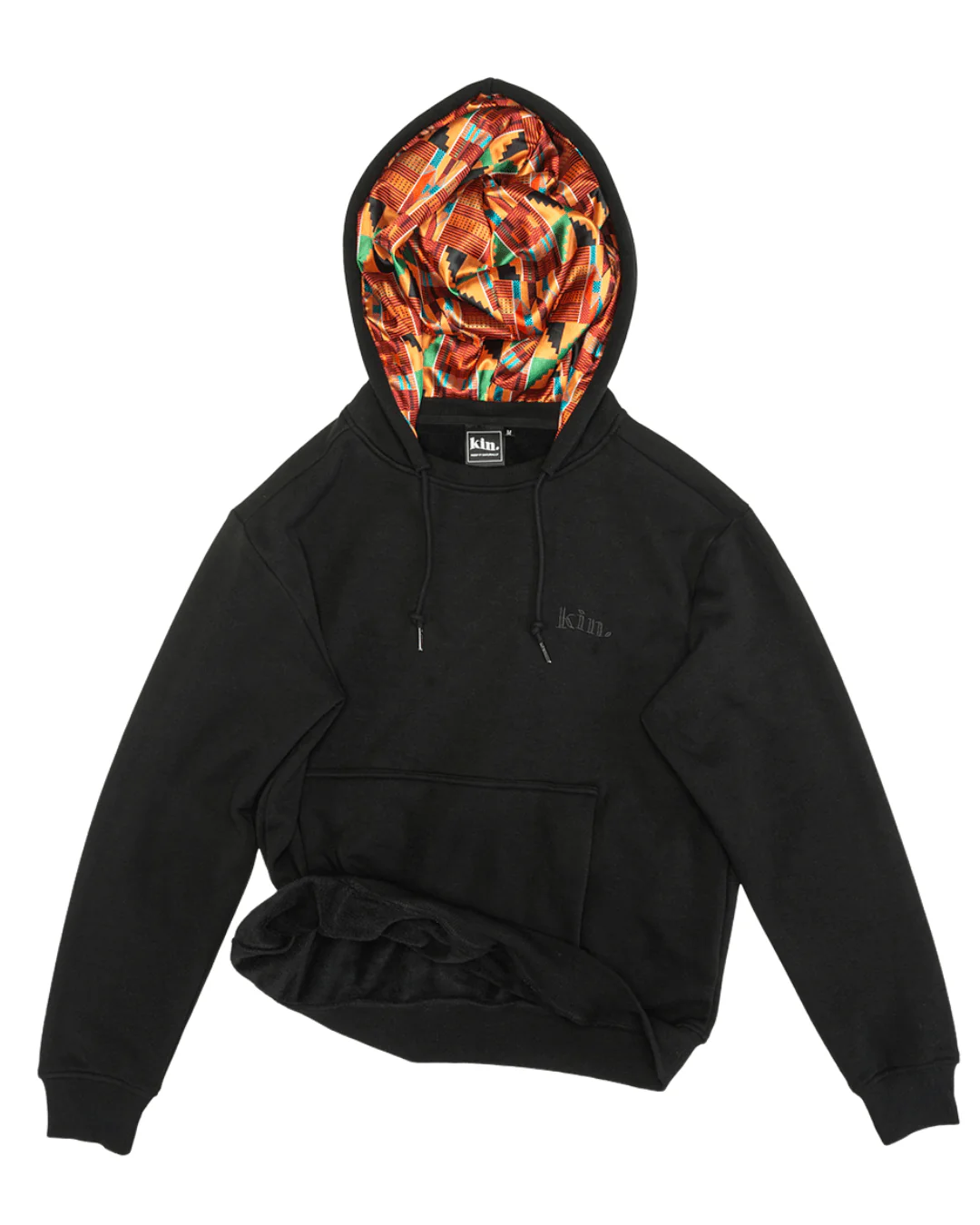 Black Kente Print Thick Satin Lined Hoodie