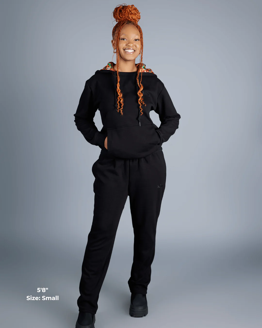 Black Kente Print Thick Satin Lined Hoodie